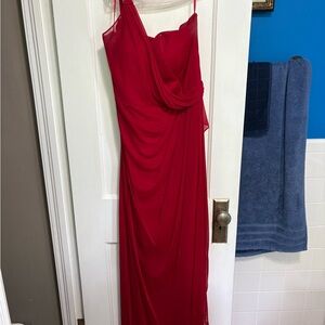 Dancing Queen Red Asymmetrical Ruched Cocktail Gown